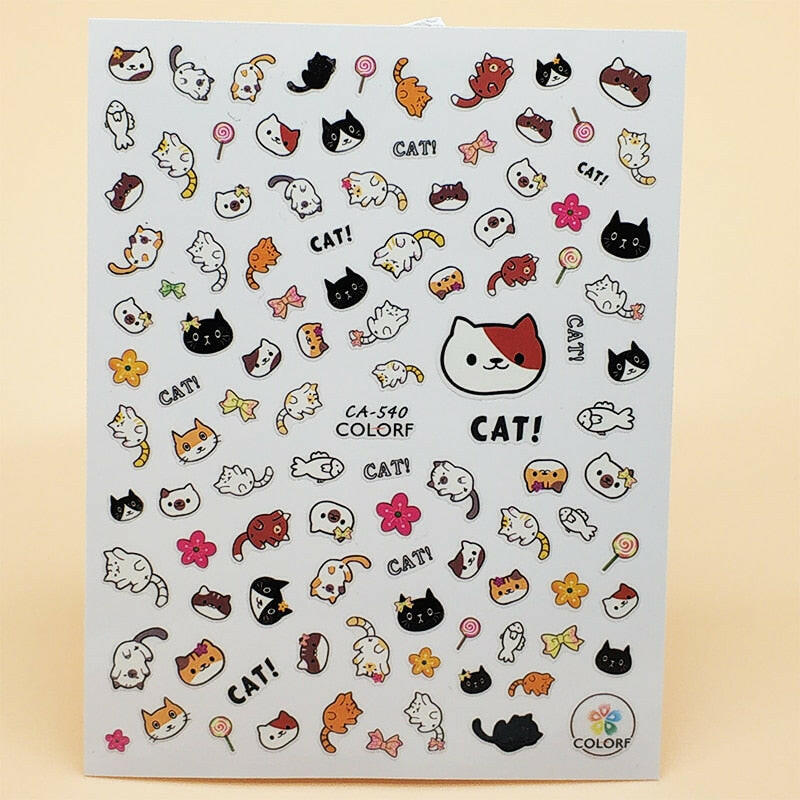 wtf 3D Nail Sticker Girl Manicure Decals Decoration Stickers for Nails Cute Cat Candy Fish Design Nail Art Sticker Accessories.