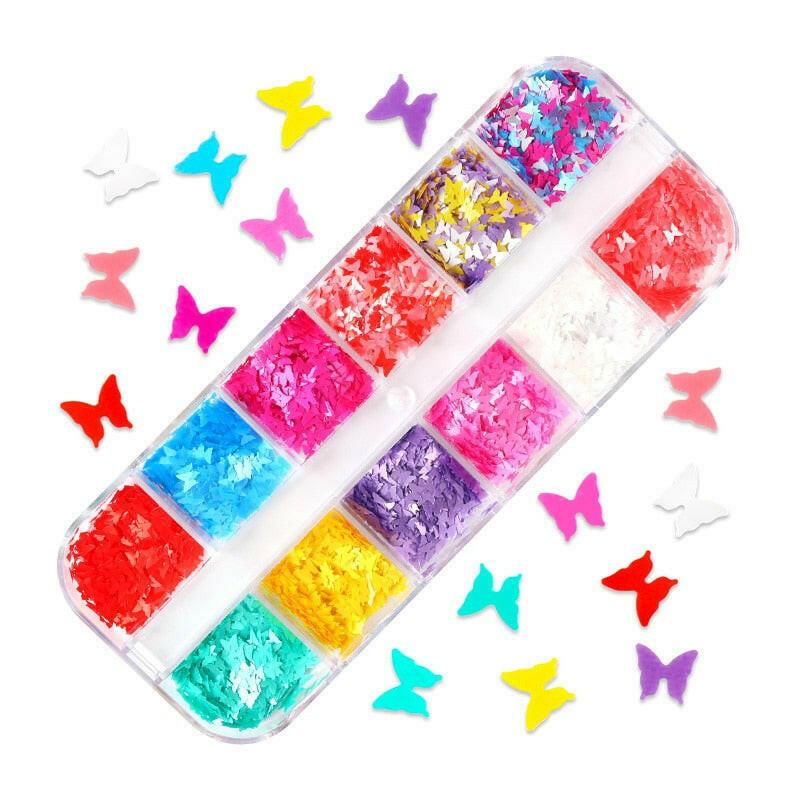 3333b 12 Grids Starry Manicure Design Decoration Holographic Star Nail Art Glitter Sequins for UV Gel Polish Nail Supplies Accessories.