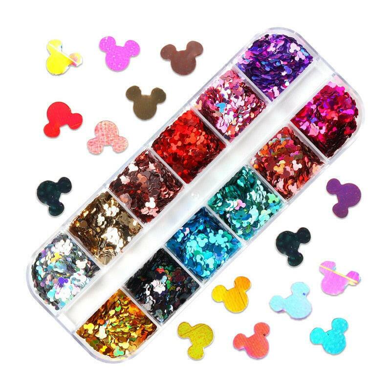 3333b 12 Grids Starry Manicure Design Decoration Holographic Star Nail Art Glitter Sequins for UV Gel Polish Nail Supplies Accessories.