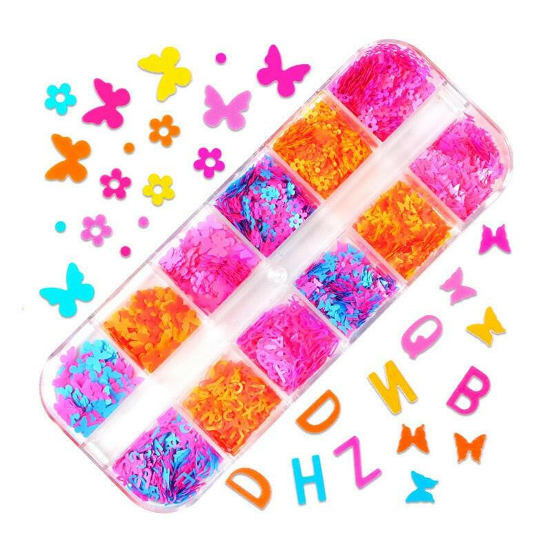 wtf 12 Grids Starry Manicure Design Decoration Holographic Star Nail Art Glitter Sequins for UV Gel Polish Nail Supplies Accessories.