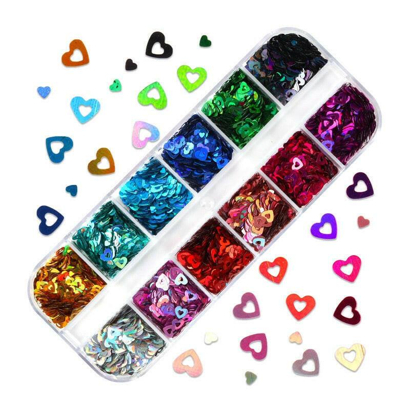 3333b 12 Grids Starry Manicure Design Decoration Holographic Star Nail Art Glitter Sequins for UV Gel Polish Nail Supplies Accessories.