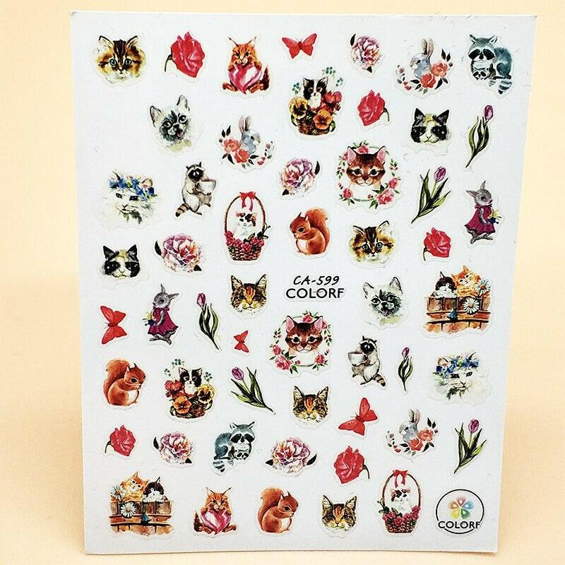 wtf 3D Nail Sticker Girl Manicure Decals Decoration Stickers for Nails Cute Cat Candy Fish Design Nail Art Sticker Accessories.