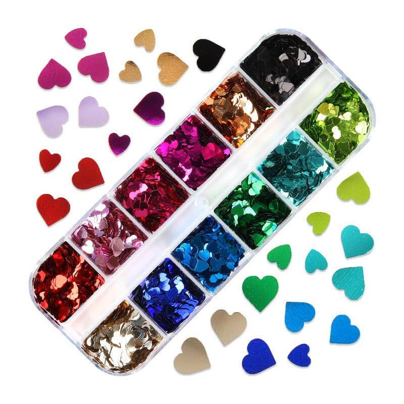 3333b 12 Grids Starry Manicure Design Decoration Holographic Star Nail Art Glitter Sequins for UV Gel Polish Nail Supplies Accessories.