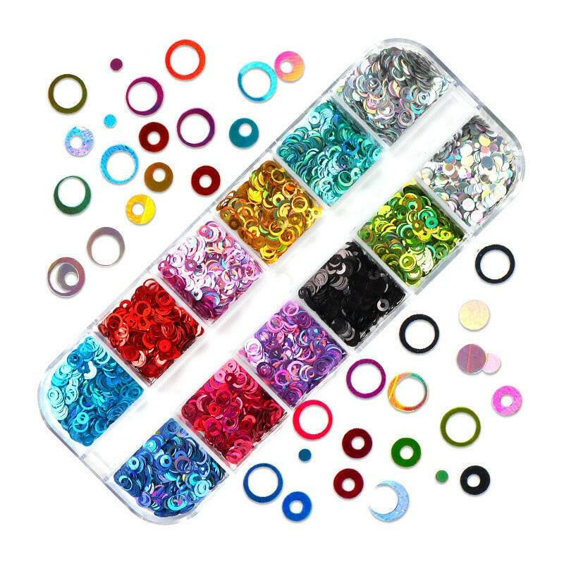 3333b 12 Grids Starry Manicure Design Decoration Holographic Star Nail Art Glitter Sequins for UV Gel Polish Nail Supplies Accessories.