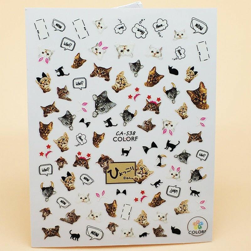 wtf 3D Nail Sticker Girl Manicure Decals Decoration Stickers for Nails Cute Cat Candy Fish Design Nail Art Sticker Accessories.