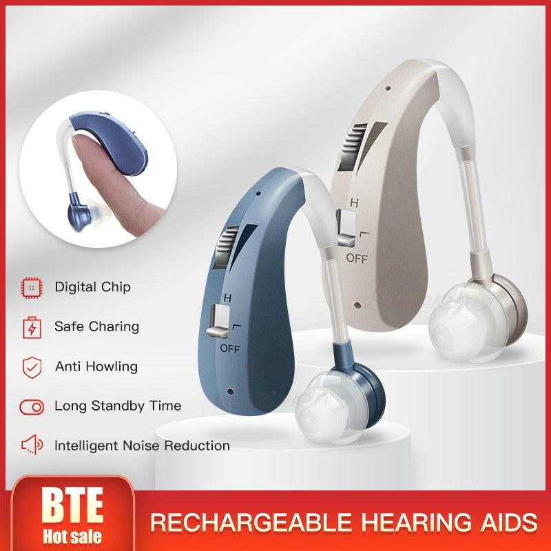 wtf 202S Hearing Aid Rechargeable Digital Sound Amplifier Air Conduction Wireless Headphones for Deaf Elderly Ear Care Hearing Aids.