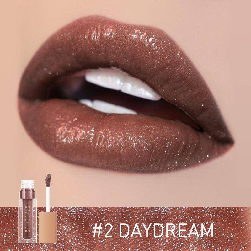 Dev2-aff Stagenius waterproof lip gloss with shimmer and glitter in 8 shades, long-lasting, mirror glass finish, non-stick lip tint makeup.