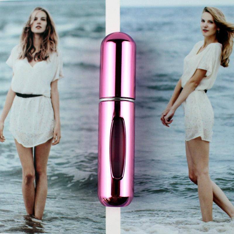 Black 5ml refillable metal perfume atomizer with spray nozzle, compact travel size, from dev2-aff.