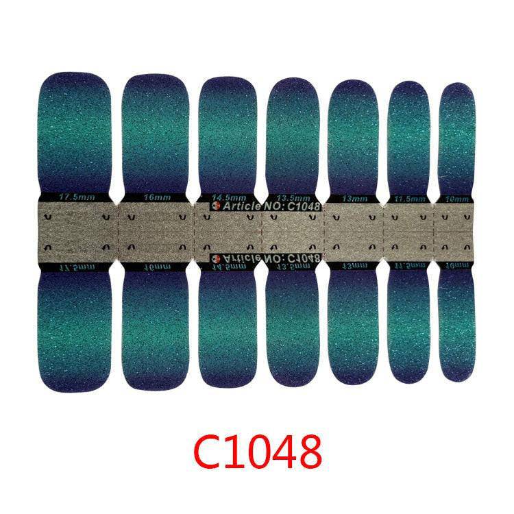 Colorful 14-tip nail art stickers by dev2-aff, self-adhesive full wrap nails with decorative designs for manicure fashion.