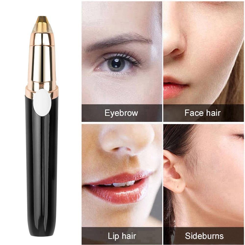 Dev2-aff women’s electric eyebrow trimmer with red casing, USB rechargeable mini shaver for facial hair and eyebrow shaping.