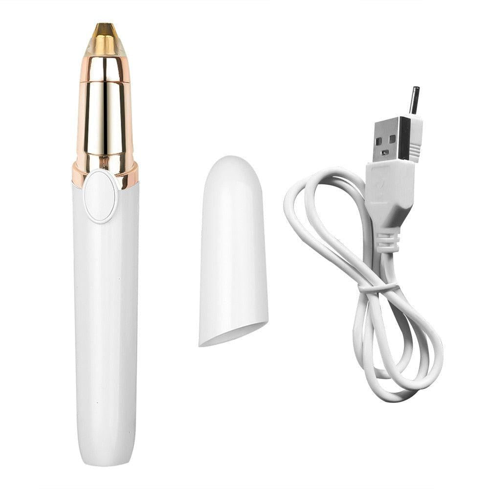 Dev2-aff women electric eyebrow trimmer and facial hair remover, USB rechargeable, compact lipstick-shape shaver for painless grooming.