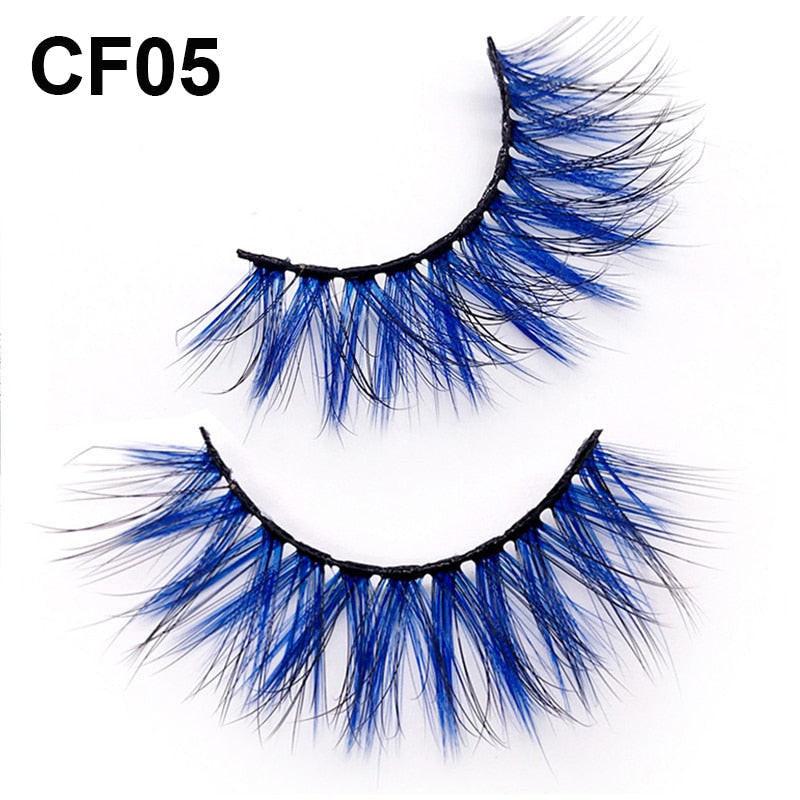 Colorful 3D 6D false eyelash extensions by OKAYLASH, featuring natural mink material with fluffy, vibrant style for makeup and cosplay.