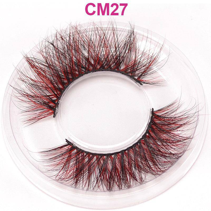Colorful false eyelash extensions by dev2-aff, featuring fluffy 3D 6D natural mink eyelashes for a vibrant, dramatic eye look.