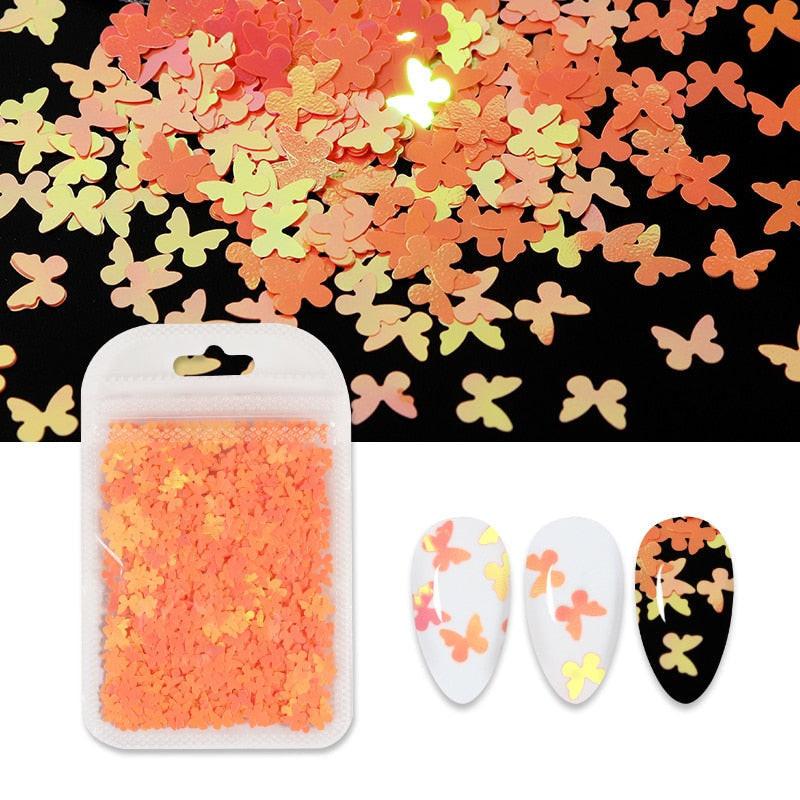Holographic red butterfly nail art glitter sequins and 3D laser sheet for nail design decoration by dev2-aff.
