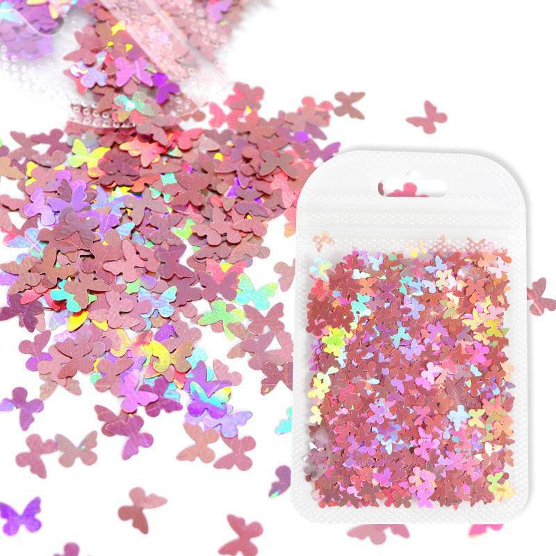 Holographic red butterfly nail art glitter sequins on 3D laser sheet for manicure decoration by dev2-aff