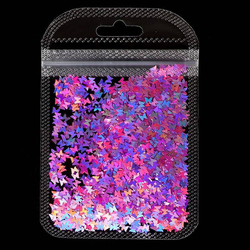 Holographic red butterfly nail art glitter sequins and 3D laser sheet decorative charms for nail design by dev2-aff