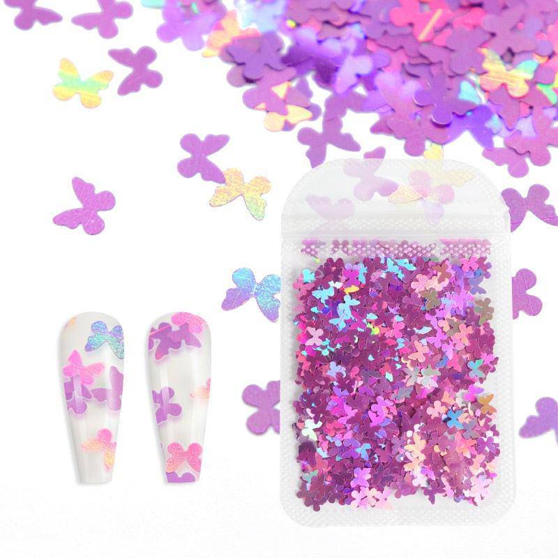 Holographic red butterfly nail art glitter sequins on 3D laser sheet for nail design decoration by dev2-aff.