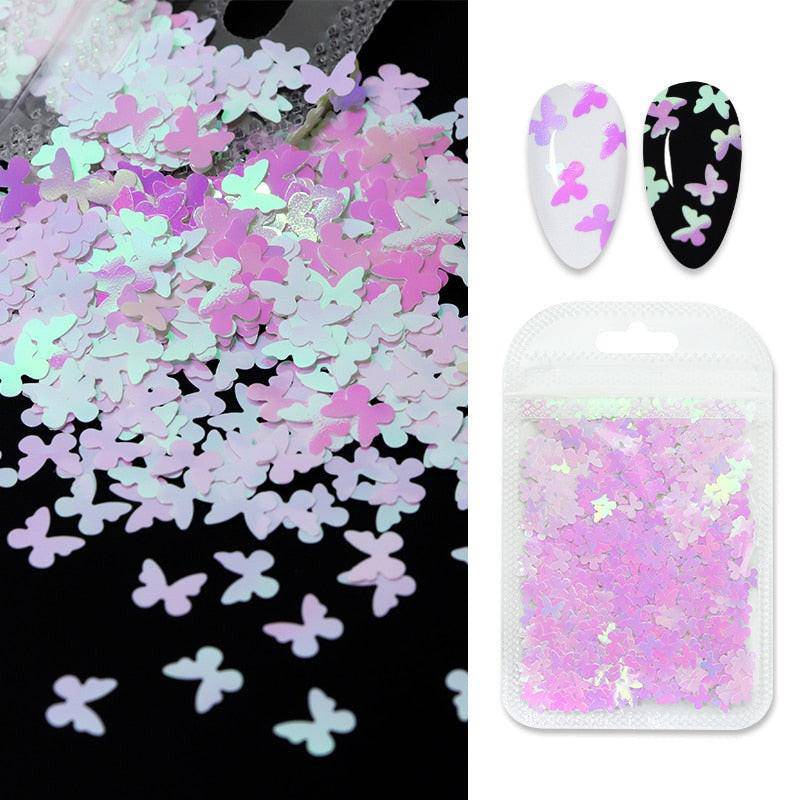 Holographic red butterfly nail art glitter sequins on 3D laser sheet for nail design decoration by dev2-aff.