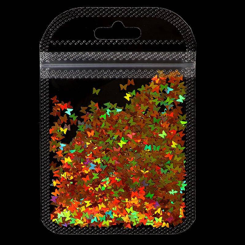 Holographic red butterfly nail art glitter sequins on 3D laser sheet for nail design and decoration by dev2-aff