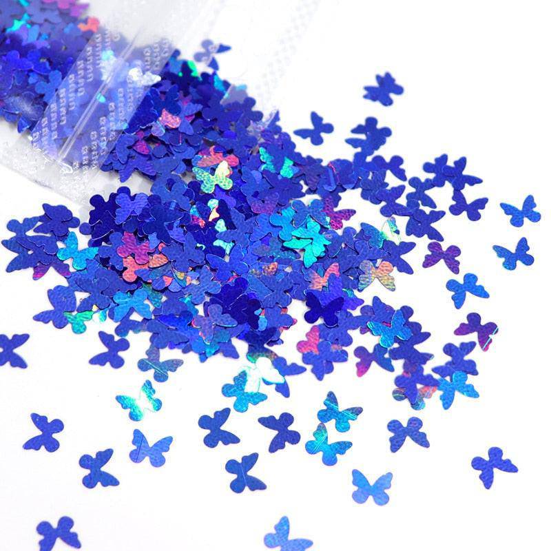 Holographic red butterfly nail art glitter sequins 3D laser sheet for manicure decoration and nail design accessories.