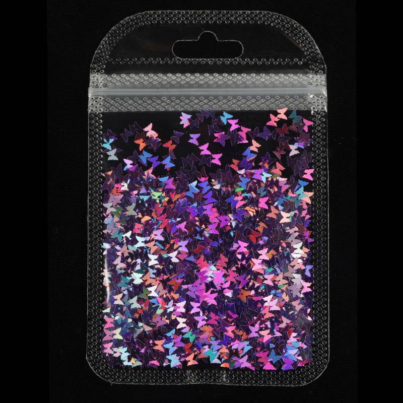 Holographic red butterfly nail art glitter sequins 3D laser sheet for manicure decoration by dev2-aff