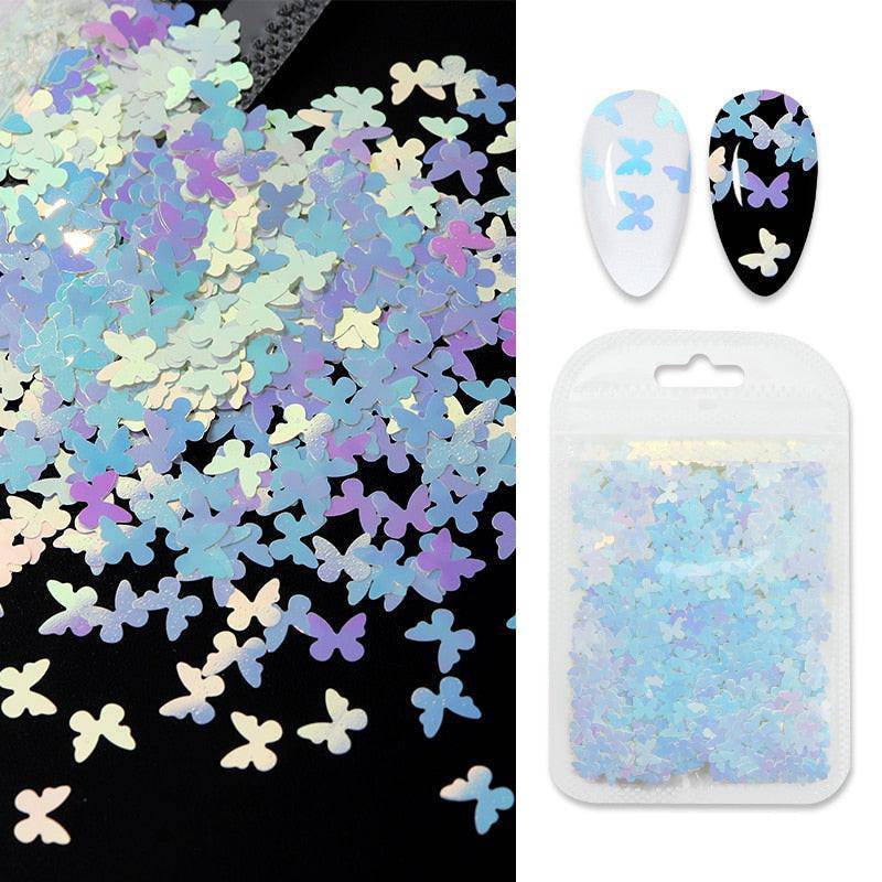 Holographic red butterfly nail art glitter sequins on 3D laser sheet for manicure decoration by dev2-aff.