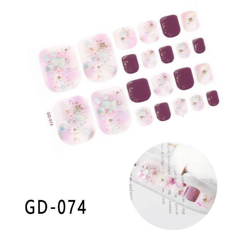 Full cover toe nail art glitter stickers by dev2-aff, dark pink sparkling toenail decals for summer foot manicure.