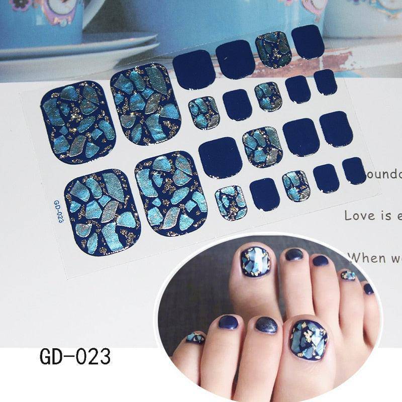 Dark pink full cover toe nail art glitter stickers from dev2-aff, featuring sparkling summer-style toenail decals for manicures.
