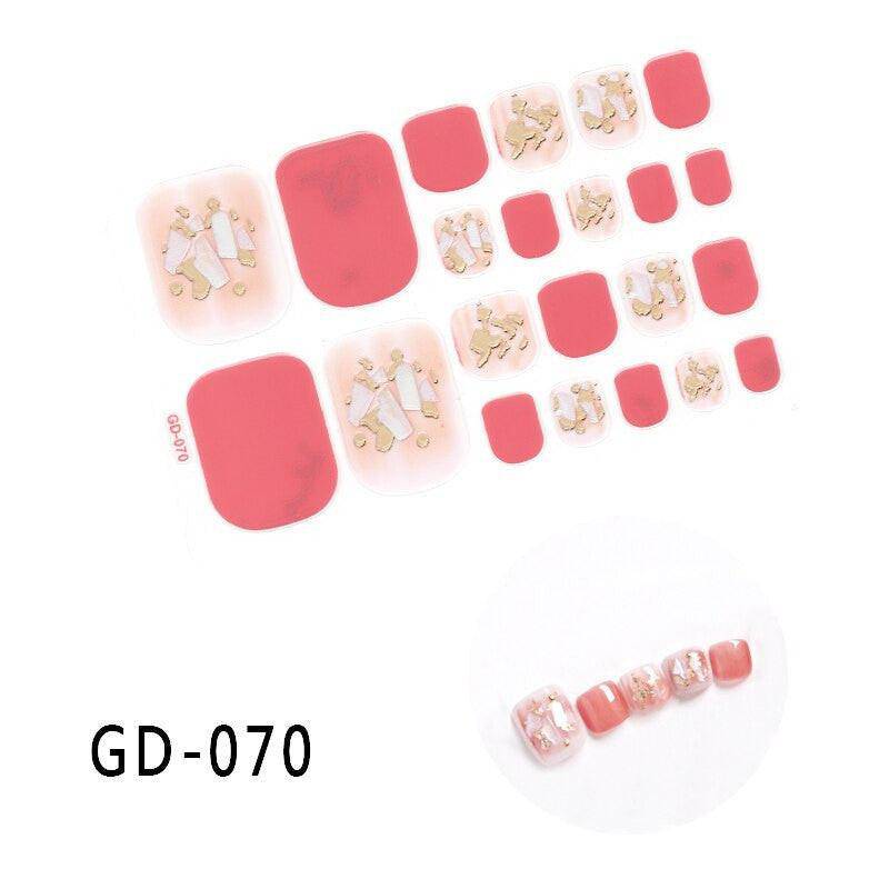 Full cover toe nail art glitter sticker sheet by dev2-aff featuring dark pink sparkling toenail decals for summer pedicure style.