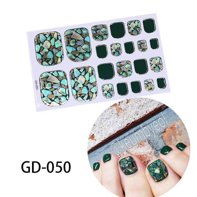 Dark pink full-cover toe nail art glitter stickers by dev2-aff, perfect for sparkly summer pedicure toenail decals.