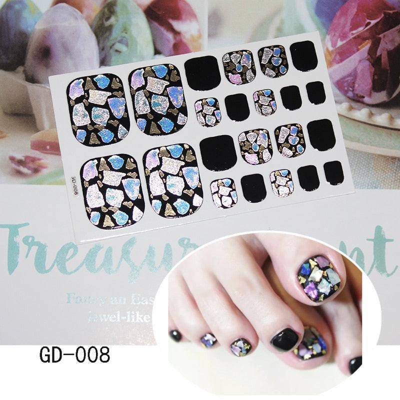 Full sheet of dark pink glitter toenail stickers by dev2-aff for full cover toe nail art and summer manicure decoration
