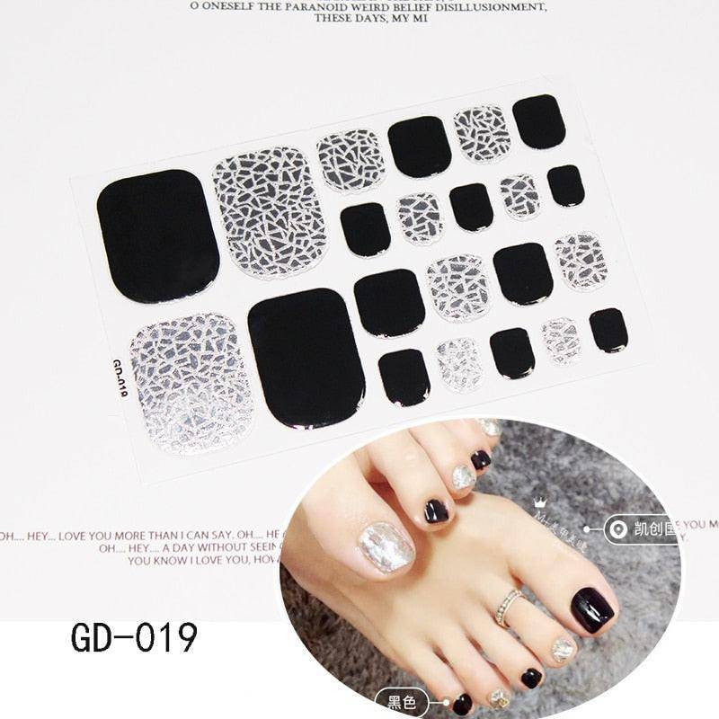 Full cover toe nail art glitter stickers by dev2-aff, dark pink sparkling toenail decals for summer manicures.