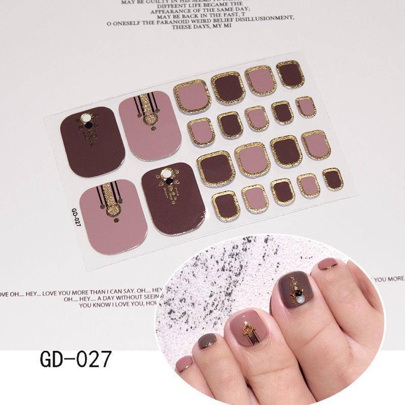 Full cover toe nail art glitter stickers by dev2-aff with dark pink sparkling summer design for stylish pedicure decor.