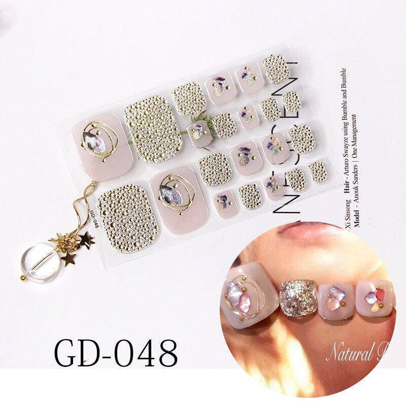 Full cover toe nail art glitter sticker sheet by dev2-aff with sparkling dark pink decals for summer manicure and foot decoration.