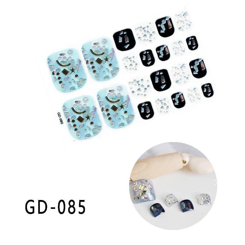 Full cover toe nail art glitter sticker sheet by dev2-aff with dark pink sparkling decals for summer manicure style