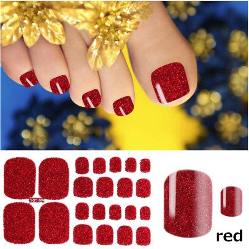 Dark pink full cover toe nail art glitter stickers by dev2-aff, featuring sparkling toenail decals for a sexy summer manicure.