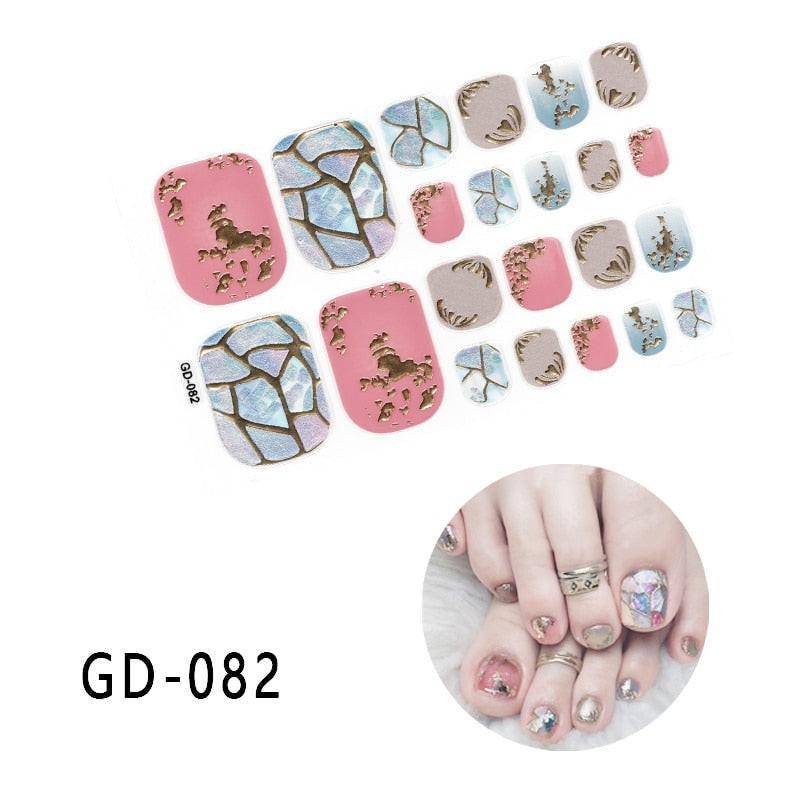 Dev2-aff full cover toe nail art glitter stickers with dark pink sparkling decals for summer manicure and foot decoration.