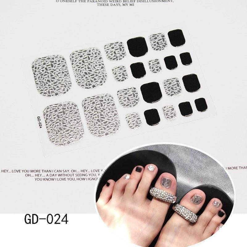 Full sheet of Dev2-aff dark pink glitter toe nail art stickers with sparkling foot decals for summer manicures and stylish toenail design.