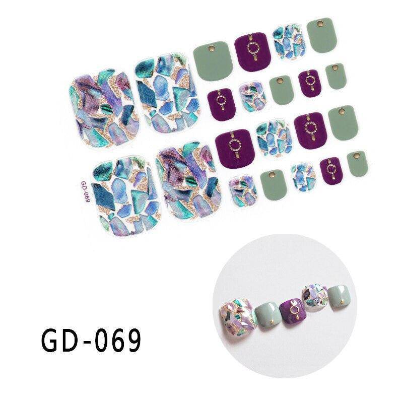 Full cover toe nail art glitter sticker sheet by dev2-aff, featuring sparkling dark pink decals for summer manicure styles.