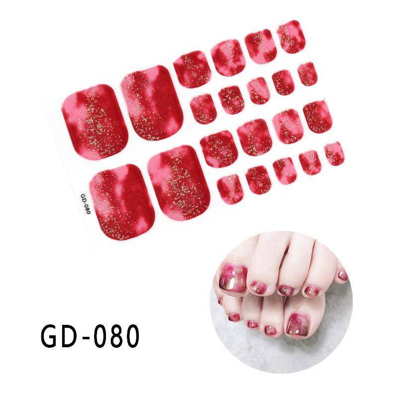 Full cover toe nail art glitter sticker sheet by dev2-aff with sparkling dark pink decals for summer stylish pedicure.