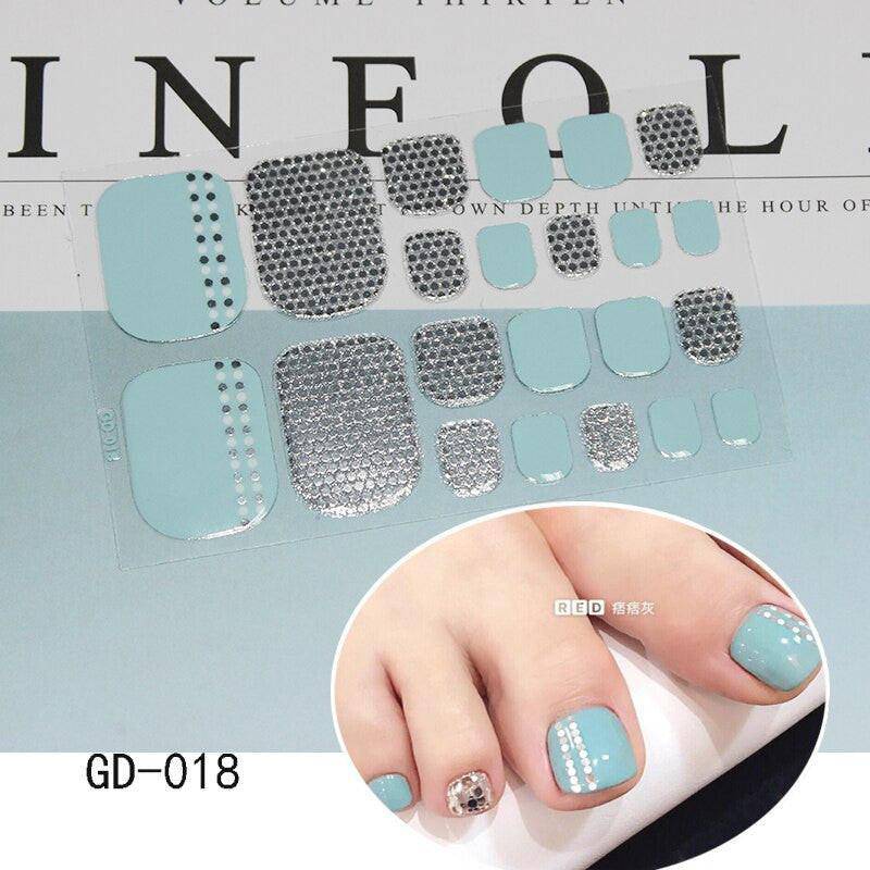 Dark pink full cover toe nail art glitter stickers by dev2-aff, featuring sparkling summer-style toenail decals for a sexy manicure.