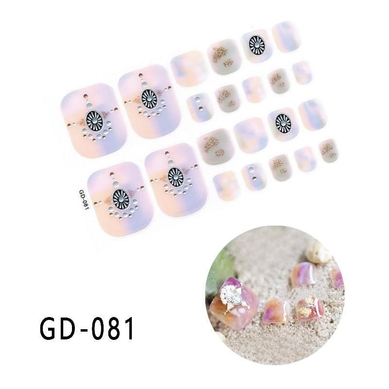 Full cover toe nail art glitter sticker sheet by dev2-aff with sparkling dark pink toenail decals for summer manicure styles.