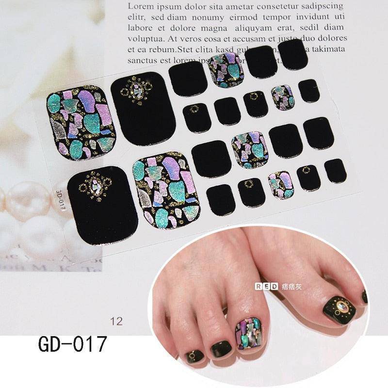 Full sheet of Dev2-Aff glitter toe nail stickers featuring dark pink sparkling foot decals for summer manicure style.
