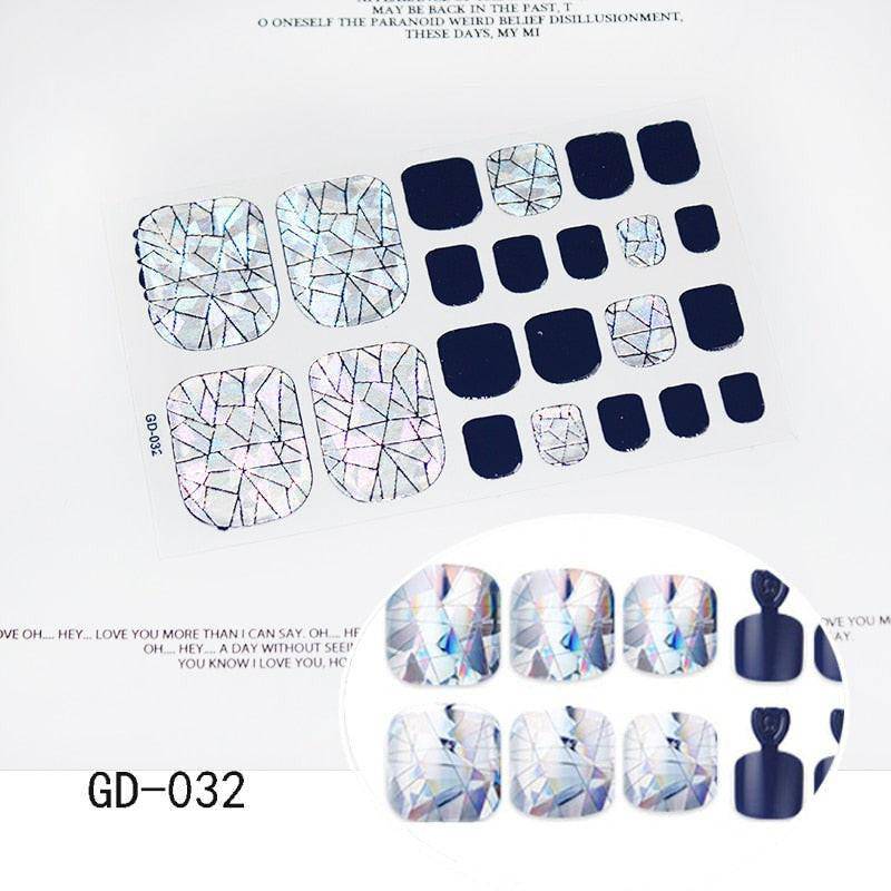 Dark pink full-cover toe nail art glitter stickers by dev2-aff, sparkling foot decals for summer manicure style.