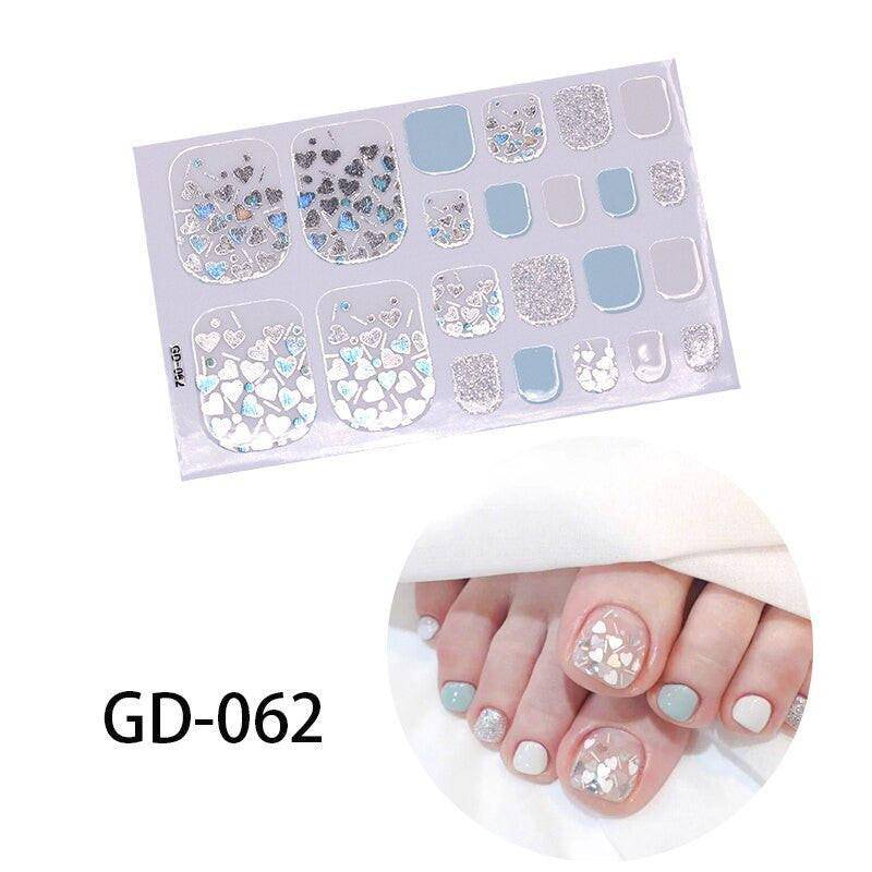 Full sheet of dark pink glitter toe nail stickers by dev2-aff, featuring sparkling, full-cover decals for summer manicure style.