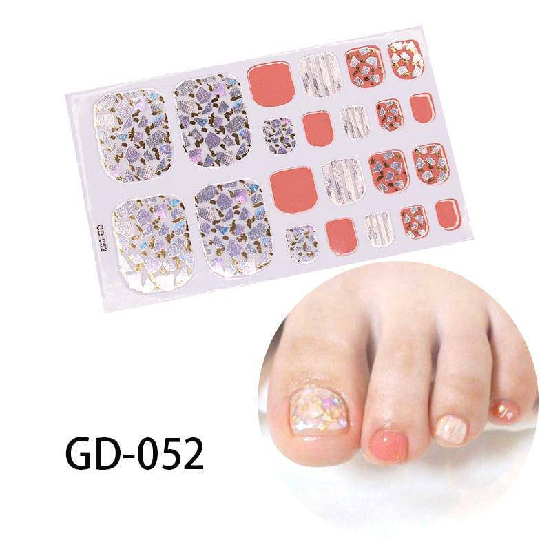 Dev2-aff full cover toe nail art glitter stickers in dark pink with sparkling design for sexy summer manicure.