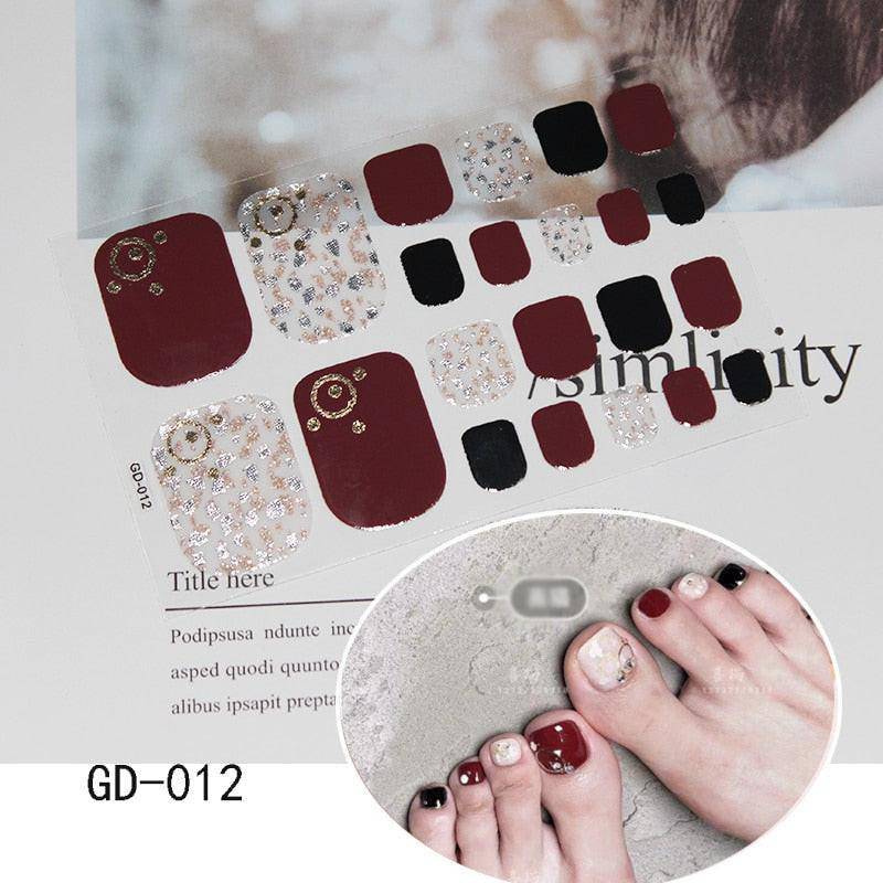 Dark pink full cover toe nail art glitter stickers by dev2-aff, perfect for summer manicure, sparkling foot decals.