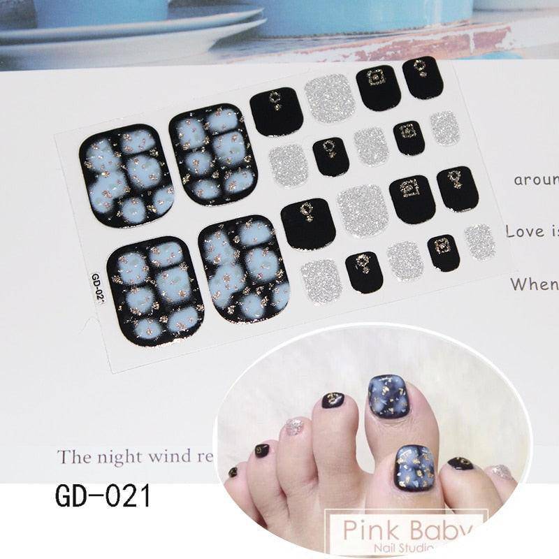 Dark pink full cover toe nail art glitter sticker sheet by dev2-aff, perfect for summer toe manicure with sparkling foot decals.