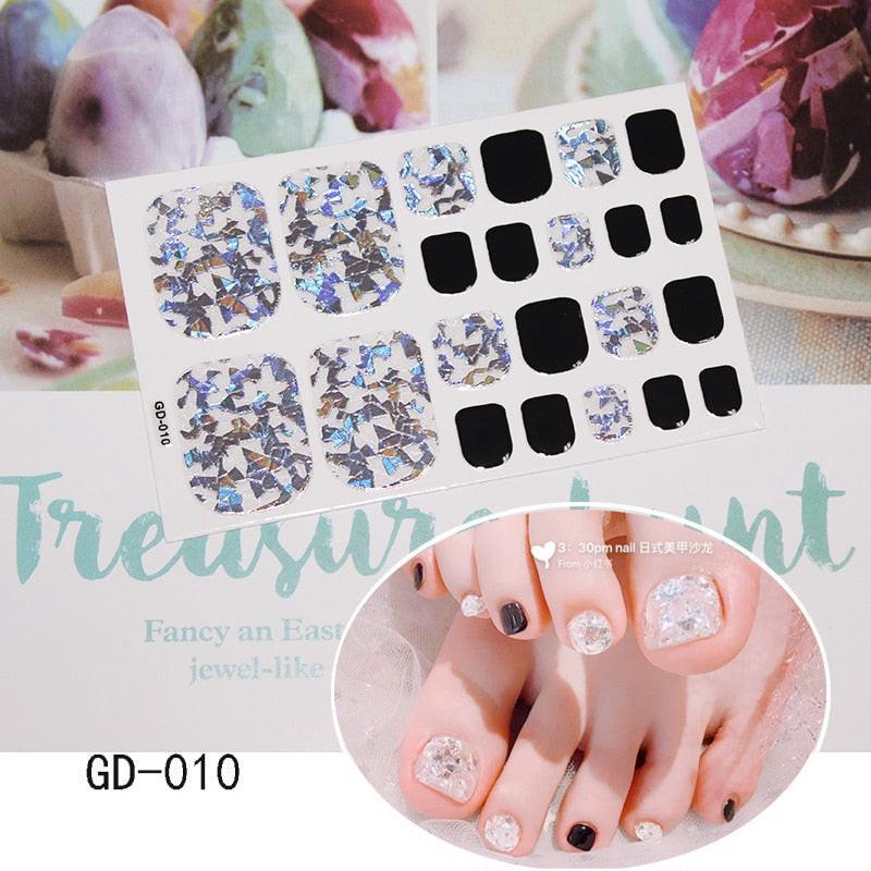Dev2-aff full cover toe nail art glitter toenail stickers in dark pink, featuring sparkling, sexy summer style for manicures.
