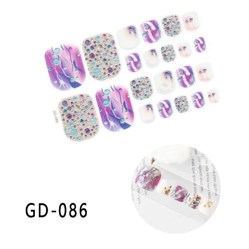 Full sheet of Dev2-Aff dark pink glitter toe nail stickers with sparkling, full cover design for summer manicure and foot decal decoration.